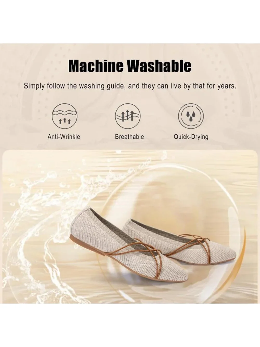 Women's Khaki Square Toe Flats Comfortable Knit Ballet Flats with Cross Strap